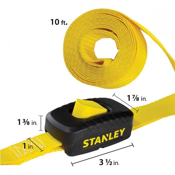 Stanley S10002 Black/Yellow 1 x 10' Ratchet Tie Down Straps - Light Cargo  Securing (1,500 lbs Break Strength), 2 Pack - Yahoo Shopping